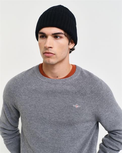 Gerippter Rundhalspullover aus Baumwoll-Woll-Gemisch dark grey melange