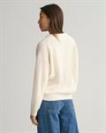 Gerippter V-Neck Wollpullover cream