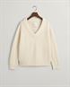 Gerippter V-Neck Wollpullover cream