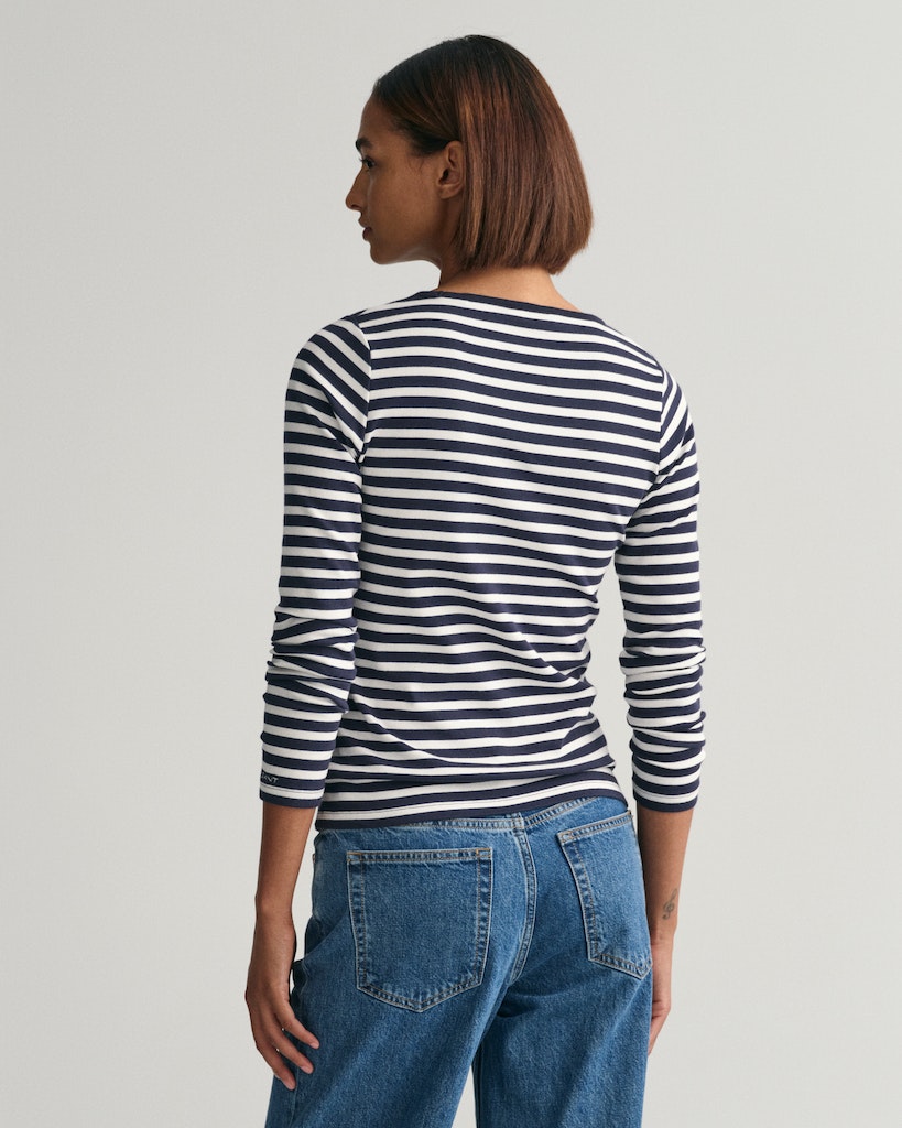 Gant Damen Longsleeve Geripptes Langarm-T-Shirt mit Streifen evening blue  bequem online kaufen bei