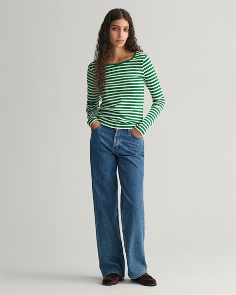 Geripptes Langarm-T-Shirt mit Streifen lavish green