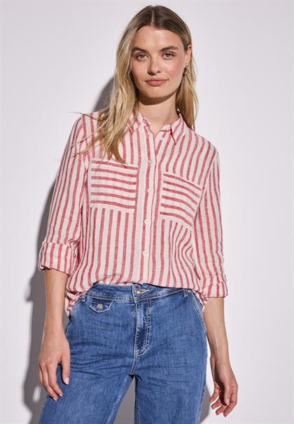 Gestreifte Leinen-Hemdbluse glory red