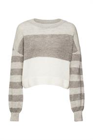 Gestreifter Pullover mit Woll-Blend light grey