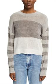 Gestreifter Pullover mit Woll-Blend light grey
