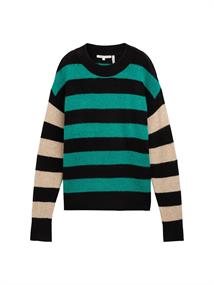 Gestreifter Strick Pullover green black stripe