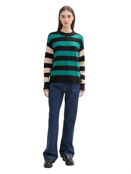 Gestreifter Strick Pullover green black stripe