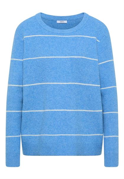Gestreifter Strukturpullover fountain blue melange