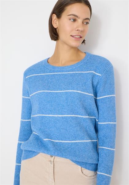 Gestreifter Strukturpullover fountain blue melange