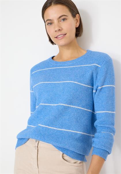 Gestreifter Strukturpullover fountain blue melange