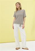 Gestreiftes Ajour T-Shirt light beige