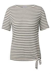 Gestreiftes Ajour T-Shirt light beige