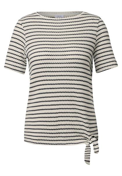 Gestreiftes Ajour T-Shirt light beige