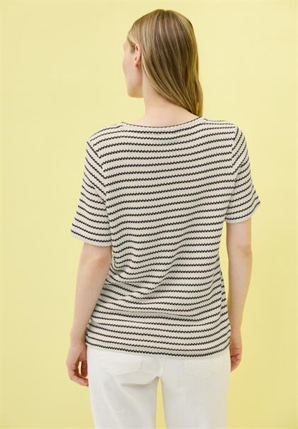 Gestreiftes Ajour T-Shirt light beige