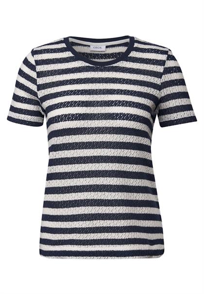 Gestreiftes Ajour T-Shirt urban navy blue