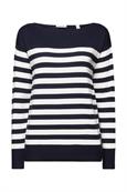 Gestreiftes Baumwoll-Sweatshirt mit Bootausschnitt navy