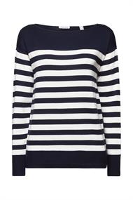 Gestreiftes Baumwoll-Sweatshirt mit Bootausschnitt navy