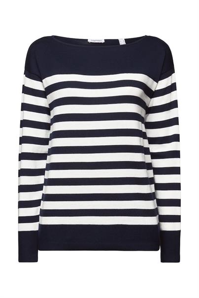 Gestreiftes Baumwoll-Sweatshirt mit Bootausschnitt navy