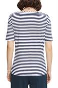 Gestreiftes Baumwoll-T-Shirt mit U-Boot-Ausschnitt white