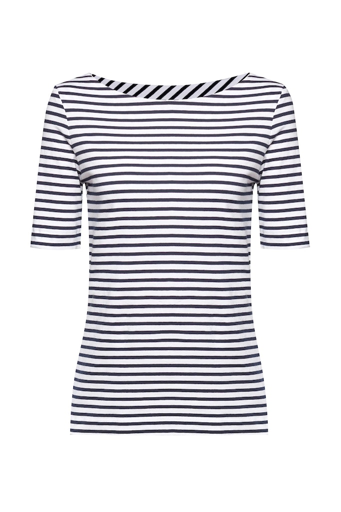 Esprit Damen T-Shirt Gestreiftes Baumwoll-T-Shirt mit U-Boot-Ausschnitt  white bequem online kaufen bei