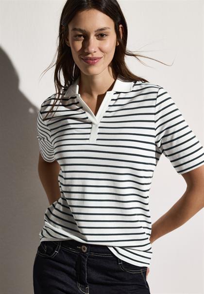 Gestreiftes Piquée Poloshirt vanilla white