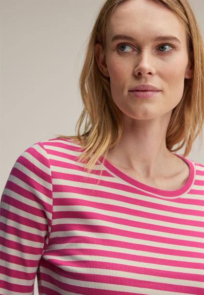 Gestreiftes Rippshirt cozy pink