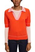 Gewebter V-Ausschnitt-Pullover mit Leinenanteil orange red