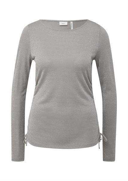 Glitzer-Longsleeve mit seitlicher Raffung grau