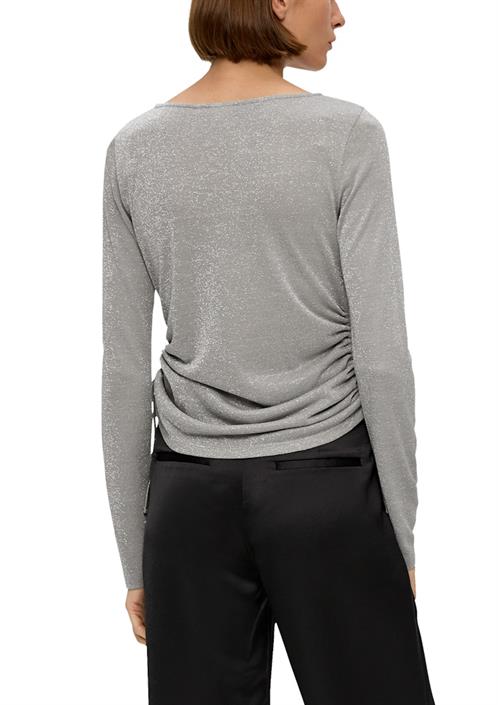 glitzer-longsleeve-mit-seitlicher-raffung-grau