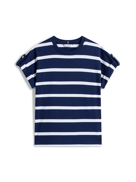 GOLD BUTTON MDRN C-NK SS TEE dark night navy-ivory silk stp