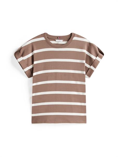 GOLD BUTTON MDRN C-NK SS TEE hot coco- ivory silk stp