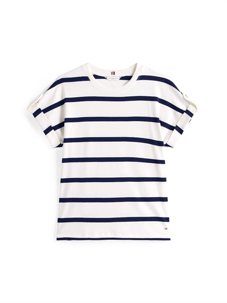 GOLD BUTTON MDRN C-NK SS TEE ivory silk-dark night navy stp