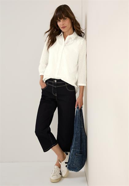 Hemdbluse mit Lochstickerei vanilla white