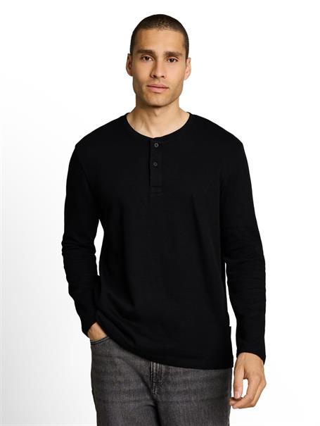 Henley Langarmshirt mit Rippstruktur black