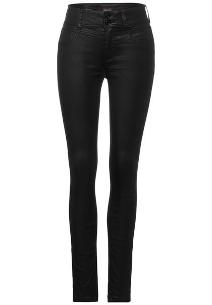 High Waist Denim mit Coating sleek black coated