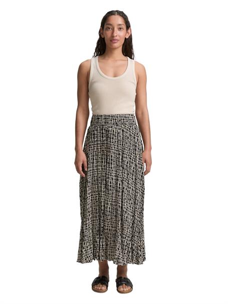 High Waist Midi-Rock aus Viskose abstract black grid design