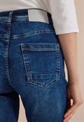 High Waist Slim Leg Jeans im Slim Fit mid blue used wash