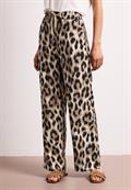 High Waist Wide Leg Hose mit Leo-Print timeless beige