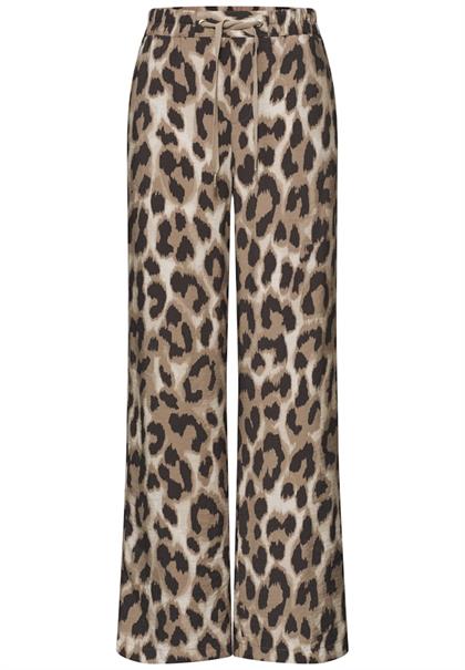High Waist Wide Leg Hose mit Leo-Print timeless beige