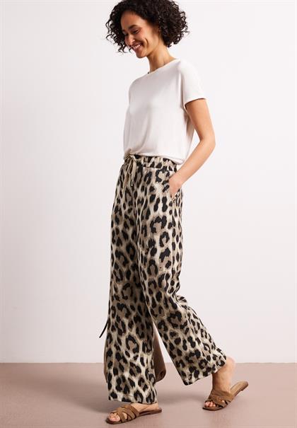High Waist Wide Leg Hose mit Leo-Print timeless beige