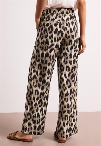 High Waist Wide Leg Hose mit Leo-Print timeless beige