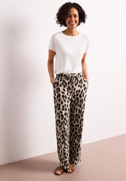 High Waist Wide Leg Hose mit Leo-Print timeless beige
