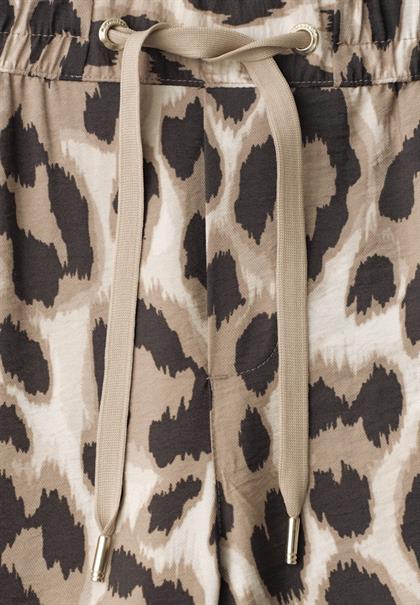 High Waist Wide Leg Hose mit Leo-Print timeless beige