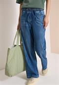 High Waist Wide Leg Jeans im Loose Fit mid blue used wash
