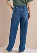 High Waist Wide Leg Jeans im Loose Fit mid blue used wash