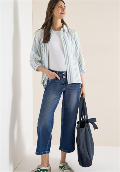 High Waist Wide Leg Jeans im Loose Fit mid blue used wash