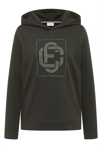 Hoodie mit Schmucksteinen raw khaki