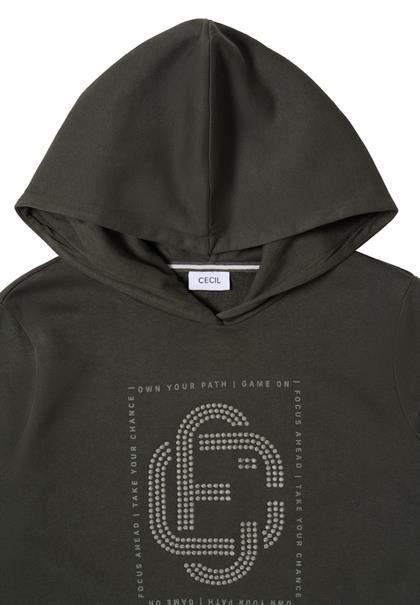 Hoodie mit Schmucksteinen raw khaki