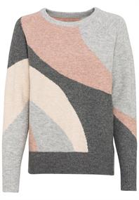Intarsien Strickpullover mit Rundhalsausschnitt rose