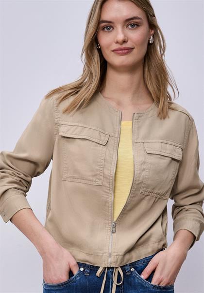Jacke im Washed-Look mit Tunnelzug safari beige