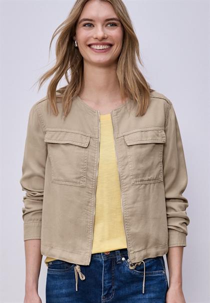 Jacke im Washed-Look mit Tunnelzug safari beige